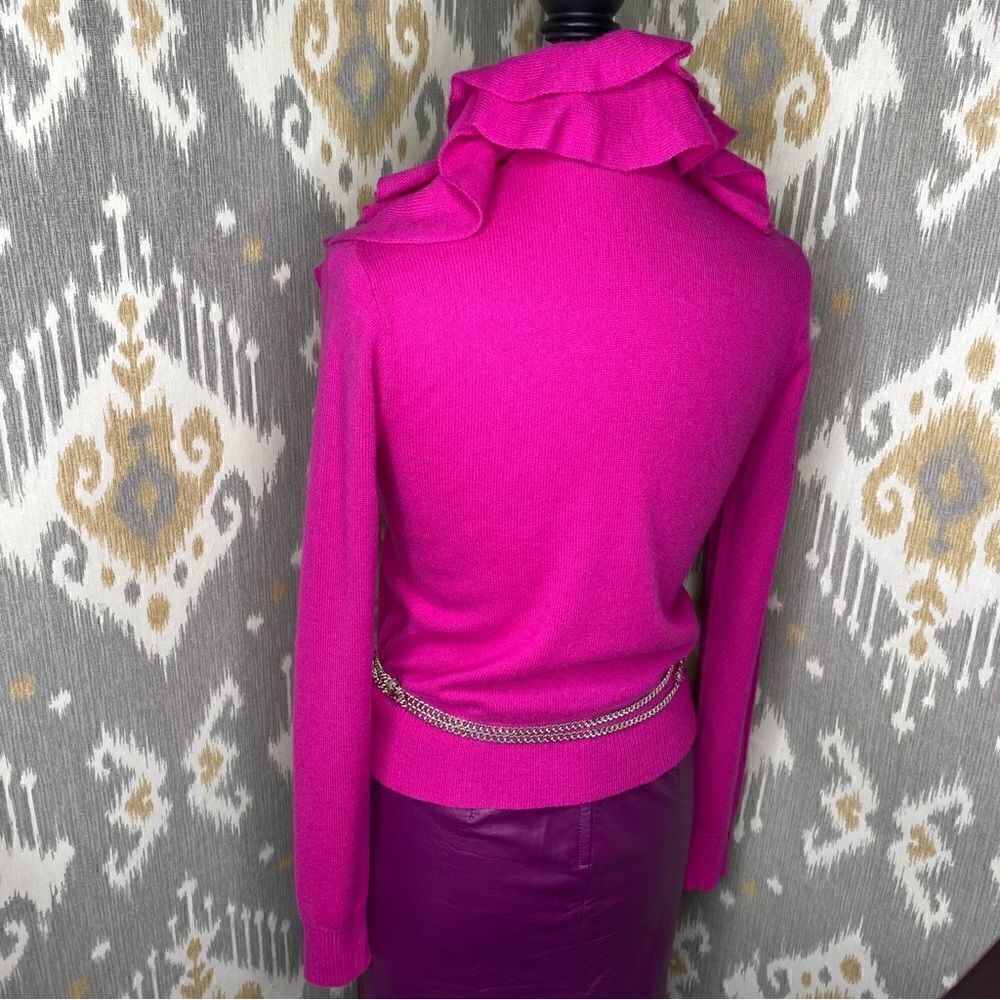 Ralph Lauren Blue Label Fuchsia Italian Cashmere Ruffle Front Cardigan Sweater - Picture 6 of 16